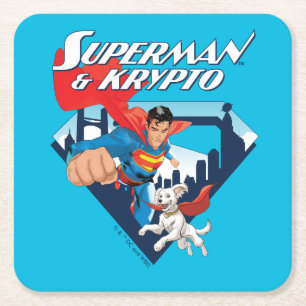 Superman en Krypto stijgen Kartonnen Onderzetters