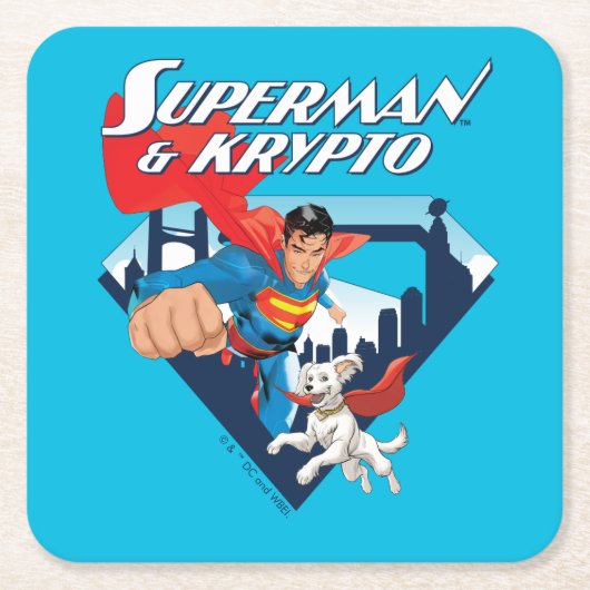 Superman en Krypto stijgen Kartonnen Onderzetters (Voorkant)