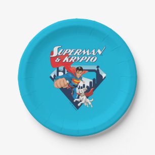 Superman en Krypto stijgen Papieren Bordje
