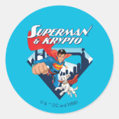 Superman en Krypto stijgen Ronde Sticker (Voorkant)