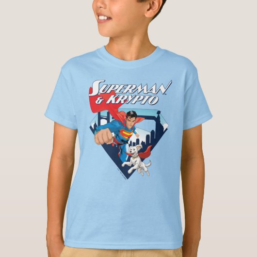 Superman en Krypto stijgen T-shirt (Voorkant)