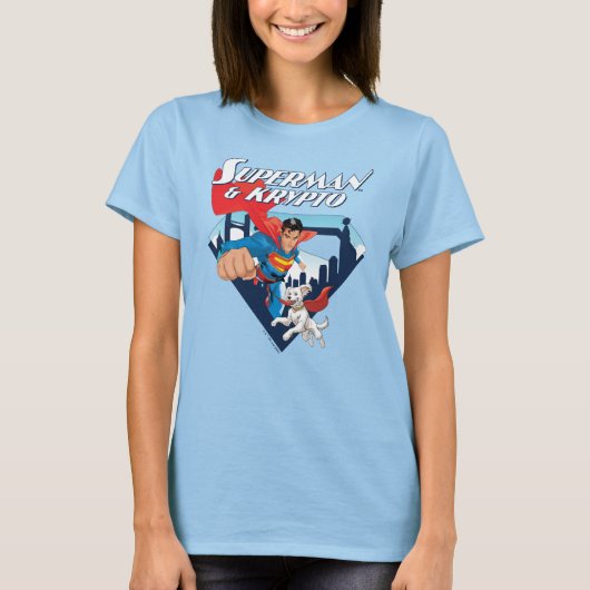 Superman en Krypto stijgen T-shirt (Voorkant)