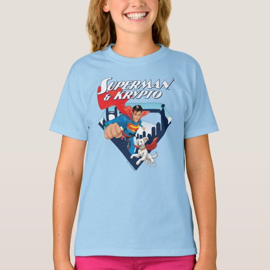 Superman en Krypto stijgen T-shirt (Voorkant)