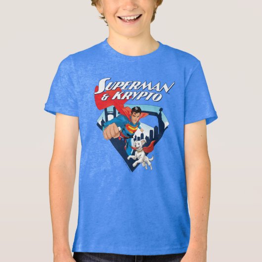 Superman en Krypto stijgen Tri-Blend Shirt (Voorkant)