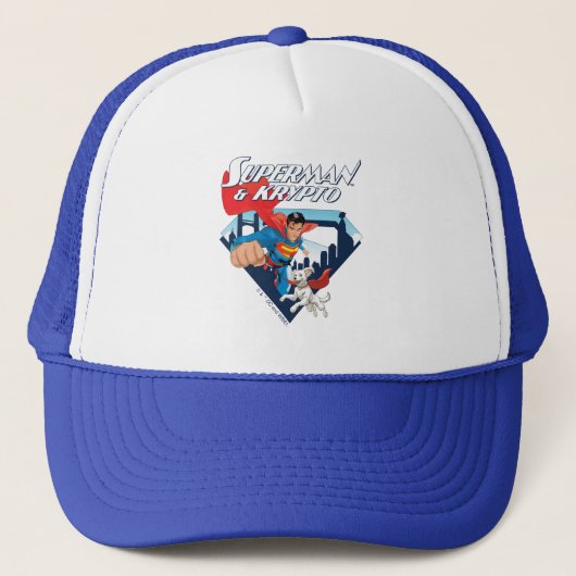 Superman en Krypto stijgen Trucker Pet (Voorkant)