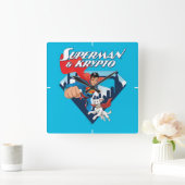 Superman en Krypto stijgen Vierkante Klok (Huis)
