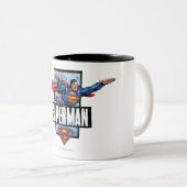 Superman en Logo grens Tweekleurige Koffiemok (Voorkant rechts)