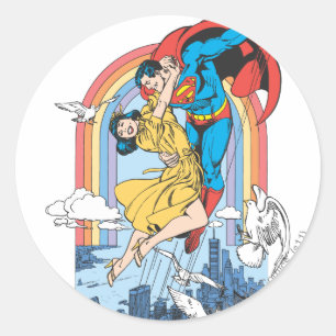 Superman en Lois in Geel Ronde Sticker