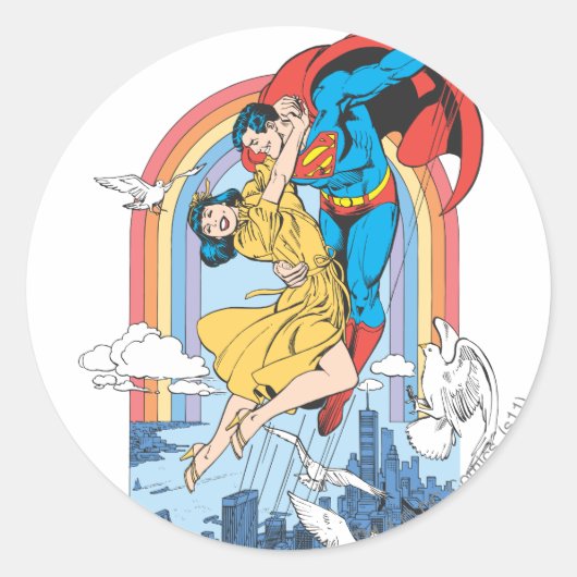 Superman en Lois in Geel Ronde Sticker (Voorkant)