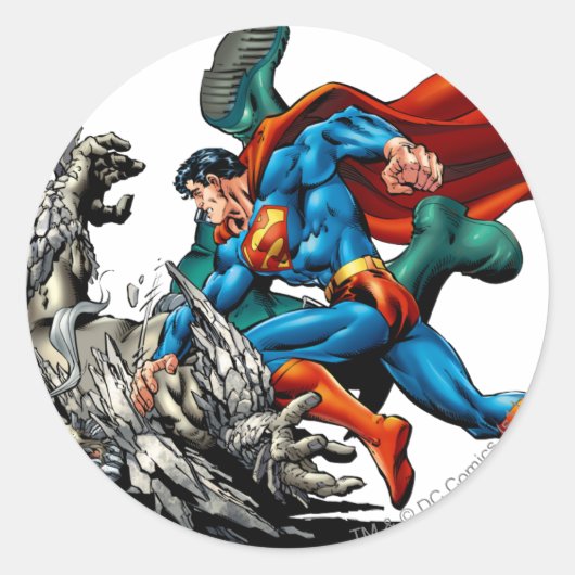 Superman Fights Monster Ronde Sticker (Voorkant)