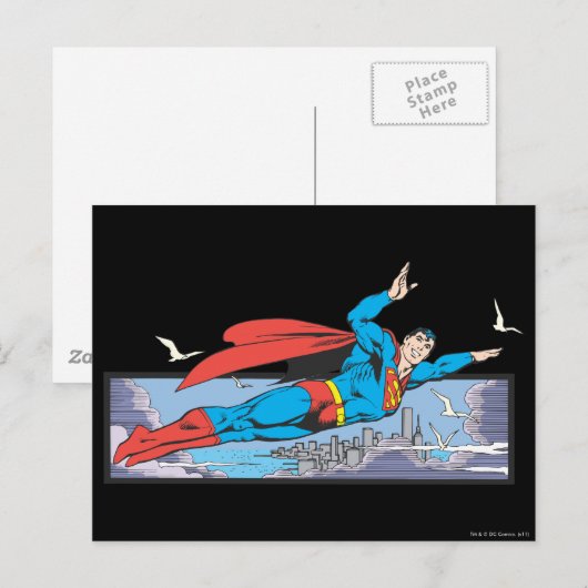 Superman Flies Thru City Briefkaart (Voorkant / Achterkant)