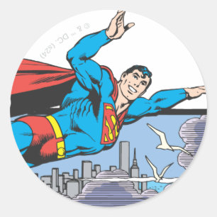 Superman Flies Thru City Ronde Sticker