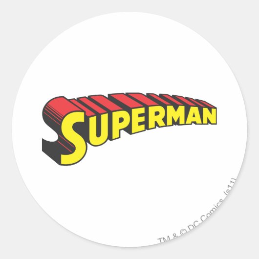Superman | Gele rode letters Logo Ronde Sticker (Voorkant)