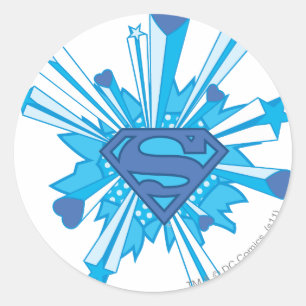 Superman gestileerd Blauw schild harten Logo Ronde Sticker