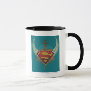 Superman gestileerd  Blauwgroen-achtergrond-Logo W Mok