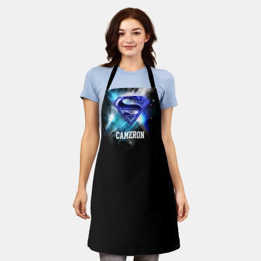 Superman gestileerd | Blue White Crystal Logo Schort (Gedragen)