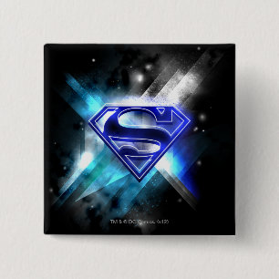 Superman gestileerd  Blue White Crystal Logo Vierkante Button 5,1 Cm