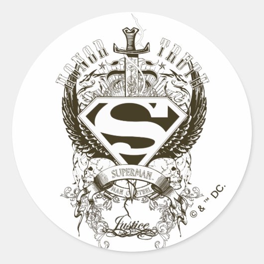 Superman gestileerd | Eer, waarheid op witte Logo Ronde Sticker (Voorkant)