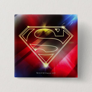 Superman gestileerd   Gele schitterende contouren  Vierkante Button 5,1 Cm