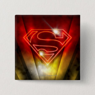 Superman gestileerd   Korte rode omtrek Logo Vierkante Button 5,1 Cm