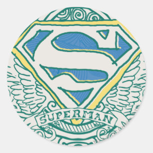 Superman gestileerd   Logo en naam Ronde Sticker