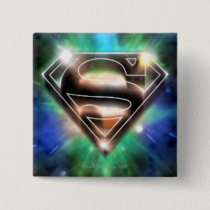 Superman gestileerd Logo met glanzende barsten Vierkante Button 5,1 Cm