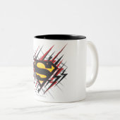 Superman gestileerd | Logo met zwarte en rode stre Tweekleurige Koffiemok (Voorkant rechts)