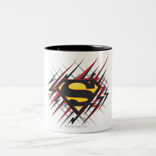 Superman gestileerd   Logo met zwarte en rode stre Tweekleurige Koffiemok