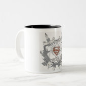 Superman gestileerd | Mild Manered Reporter Logo Tweekleurige Koffiemok (Voorkant links)