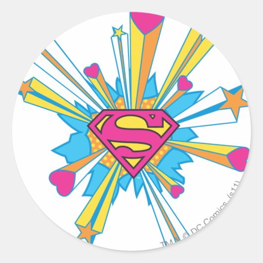 Superman gestileerd | Roze met hart Logo Ronde Sticker (Voorkant)