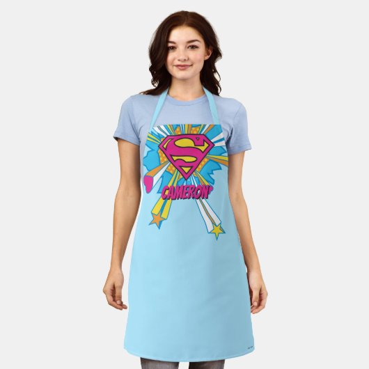 Superman gestileerd | Roze met hart Logo Schort (Gedragen)