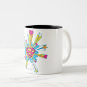 Superman gestileerd | Roze met hart Logo Tweekleurige Koffiemok (Voorkant rechts)