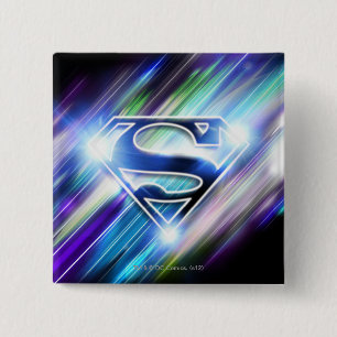 Superman gestileerd  Shiny Blue Burst-Logo Vierkante Button 5,1 Cm