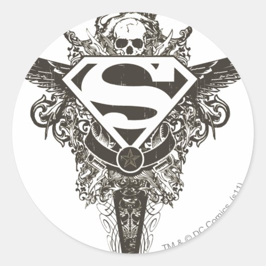 Superman gestileerd | Star en Skull White Logo Ronde Sticker (Voorkant)