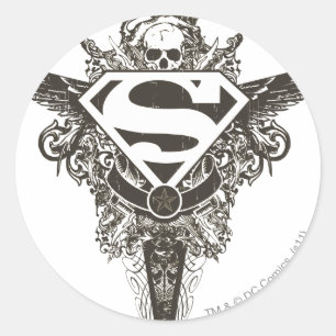 Superman gestileerd   Star en Skull White Logo Ronde Sticker