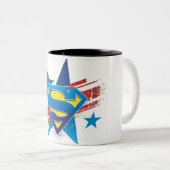 Superman gestileerd | Sterren en stripes Logo Tweekleurige Koffiemok (Voorkant rechts)