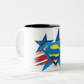 Superman gestileerd | Sterren en stripes Logo Tweekleurige Koffiemok (Voorkant links)