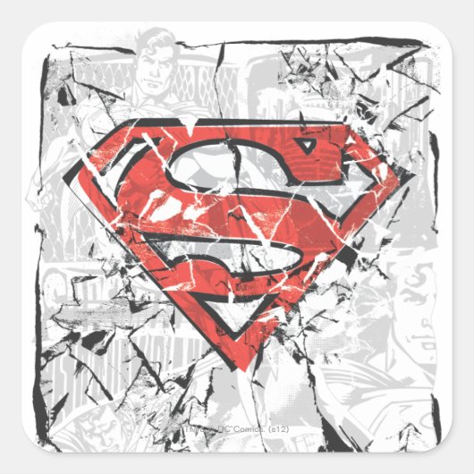 Superman gestileerd | Verplette Comic Logo Vierkante Sticker (Voorkant)