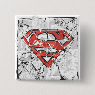 Superman gestileerd  Verplette Logo Comic Vierkante Button 5,1 Cm