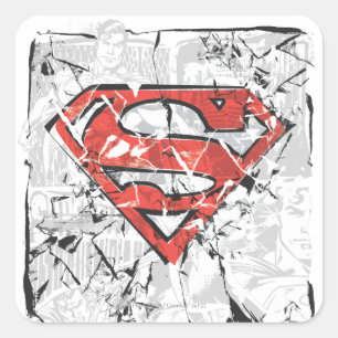 Superman gestileerd  Verplette Logo Comic Vierkante Sticker