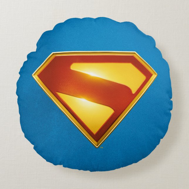 Superman Golden S Shield Brilliance Rond Kussen (Voorkant)
