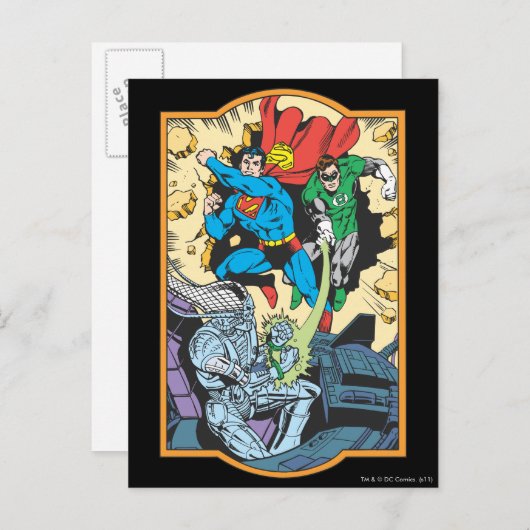 Superman & Green Lantern Fight Brainiac Briefkaart (Voorkant / Achterkant)
