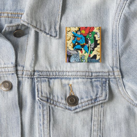 Superman & Green Lantern Fight Brainiac Vierkante Button 5,1 Cm (In situ)