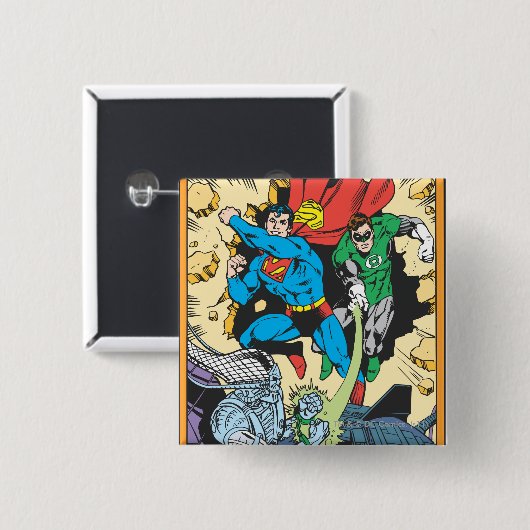 Superman & Green Lantern Fight Brainiac Vierkante Button 5,1 Cm (Voorkant /achterkant)