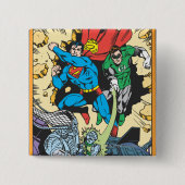 Superman & Green Lantern Fight Brainiac Vierkante Button 5,1 Cm (Voorkant)