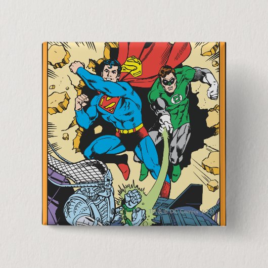 Superman & Green Lantern Fight Brainiac Vierkante Button 5,1 Cm (Voorkant)