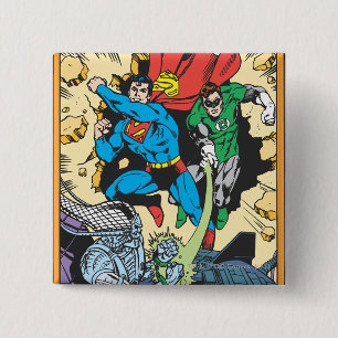 Superman & Green Lantern Fight Brainiac Vierkante Button 5,1 Cm