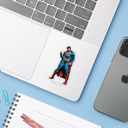 Superman - Hand in vuist Sticker (Laptop met iPhone)