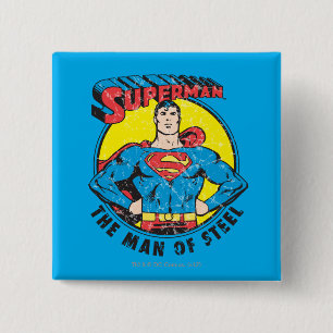 Superman Het Man staal Vierkante Button 5,1 Cm