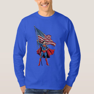 Superman Holding Amerikaanse vlag T-shirt